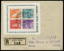 Lettre N° 1, Le Bloc NABA Sur LR NABA Zürich Du 4.X.34 Pour Leysin Suisse Avec Arrivée 4.X.34, TB - Otros & Sin Clasificación