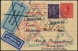 Lettre Zeppelin. 3è SAF 1932. Entier Postal à 1 1/2d + T.P. à 20d. CàD Triangulaire Zagreb 12.IV.32. Cachet De Transit B - Otros & Sin Clasificación