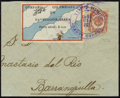 Lettre N° 2A, 10c Vignette Multicolore Sur Fragment De Lettre Obl Cartagena 22 Fev 1920 1er Jour, Arrivée à Barranquilla - Otros & Sin Clasificación