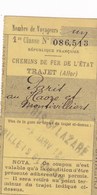 Chemins De Fer De L'Etat Trajet PARIS Au HAVRE Et à MONTIVILLIERS  2 Janvier 1912 Bon Pour 1 Voyageur En 1er Classe - Europa