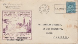 ETATS UNIS - LETTRE POUR NANCY FRANCE   1932 PREMIER VOYAGE DU S.S.MANHATTAN - Event Covers