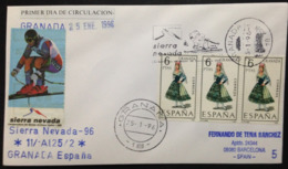 Delcampe - Spain, Circulated FDC, "Sierra Nevada", "Ski World Cup", "Granada", "Ethnography", 1996 - FDC