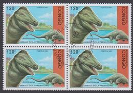 1993. Prähistorische Tiere.. Dinosaur. 4-block Brachiosaurus 120 F.  (Michel 1400) - JF320323 - Oblitérés