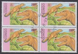 1993. Prähistorische Tiere.. Dinosaur. 4-block Tyrannosaurus 200 F.  (Michel 1401) - JF320338 - Oblitérés