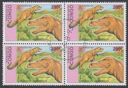 1993. Prähistorische Tiere.. Dinosaur. 4-block Tyrannosaurus 200 F.  (Michel 1401) - JF320340 - Oblitérés