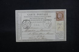 FRANCE - Carte Précurseur De Paris Pour Aix En 1873, Affranchissement Cérès + Fiscal Au Verso , à Voir  - L 51559 - Vorläufer