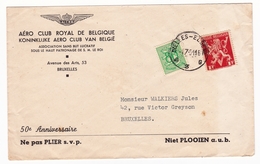 Lettre 1947 Aéro Club Royal De Belgique 50e Anniversaire Koninklijke Aero Club Van België - 1929-1937 Heraldic Lion