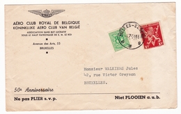 Lettre 1947 Aéro Club Royal De Belgique 50e Anniversaire Koninklijke Aero Club Van België - 1929-1937 Lion Héraldique