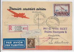 BELGIQUE - 1937 - CARTE 1° VOL AERIEN RECOMMANDEE De ST JOSSE-TEN-NOODE => KADUNA (NIGERIA) - Covers & Documents
