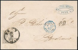 1869 25kr Szürkésibolya Bélyeg Franciaországba Küldött Levélen 'PEST VASP.' - 'WIEN - 'AUTR. STRASBOURG' - 'PARIS' - 'PA - Otros & Sin Clasificación