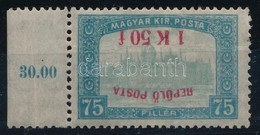 * 1918 Repülő Posta 1K 50f / 75f Fordított Felülnyomással, Glatz Tanúsítvánnyal (250.000) - Otros & Sin Clasificación