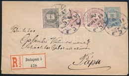 1893 10kr Díjjegyes Boríték 1kr + 2 X 2kr Díjkiegészítéssel Ajánlott Levélként Pápára. Ritka Kombináció!! (min 80.000) - Otros & Sin Clasificación