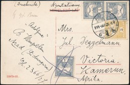 1911 Képeslap Turul 3 X 1f + 2f Bérmentesítéssel Aradról Kamerunba Küldve, Az Egyik 1f Bélyeget Valószínűleg érkezéskor  - Otros & Sin Clasificación