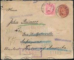 1890 5kr Díjjegyes Boríték 5kr Díjkiegészítéssel  Nagyváradról Batesvillebe (Arkansas, USA) Címezve, Majd Onnan 'Unclaim - Sonstige & Ohne Zuordnung