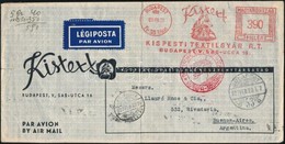 1937 Budapest-Argentína Légi Levél 390f Kistext Kispesti Textilgyár R.t Frankotyp Bérmentesítéssel 'DEUTSCHE LUFTPOST /  - Otros & Sin Clasificación