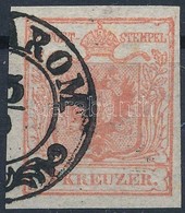 O 1850 3kr HP Ib Rózsapiros, Letört Jobb Felső Sarok Lemezhibával '(KOMÁ)ROM'. Certificate: Steiner - Sonstige & Ohne Zuordnung