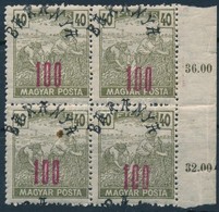 ** Baranya II. 1919 Magyar Posta 100/40f Négyestömb Elcsúszott Felülnyomással, Bodor Vizsgálójellel - Sonstige & Ohne Zuordnung