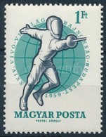 ** 1959 Vívó VB 1Ft Elfogazva, Eltolódott Színnyomat Miatt A Vívó Karjai Felett Fehér Vonal - Otros & Sin Clasificación