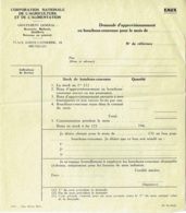 Demande D'approvisionnement En Bouchons-Couronne. Eaux. Corporation Agriculture Et Alimentation. Bruxelles. - Lebensmittel