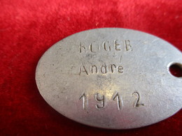 Plaque D'identité De Soldat/ ROGER André / 1912/ MELUN 144/1912                             MED296 - 1914-18
