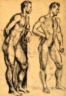 Deli Antal (1886-1960): Férfi Aktok (két Oldalas). Szén, Papír, Jelzés Nélkül, 43×31 Cm - Sonstige & Ohne Zuordnung