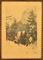 Lénárd Lévi Róbert (1879-1936): Alpesi Napsütés, Litográfia, Papír, Jelzett, üvegezett Keretben, 34×23 Cm - Other & Unclassified