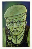 Stekly Zsuzsa (1954-): Pipás öreg. Tűzzománc, Fém, Kis Kopásokkal, 20×12 Cm - Otros & Sin Clasificación