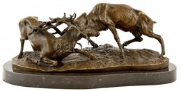 Cca 1930 P. J. Mene Után: Viaskodó Szarvasok. Bronz,  Márvány Talpazattal, M:14 Cm, 37×16 Cm - Sonstige & Ohne Zuordnung