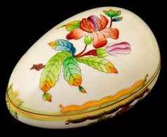 Herendi Viktória Mintás Porcelán Tojás, Kézzel Festett, Jelzett, Kis Kopásnyomokkal, 11×7×7 Cm - Otros & Sin Clasificación