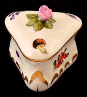 Herendi Kis Virágos Porcelán Bonbonier, Kézzel Festett, Jelzett, Hibátlan, 7×7×7 Cm - Sonstige & Ohne Zuordnung