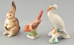 3 Db Porcelán állat, Kézzel Festett, Jelzett, Kis Kopásnyomokkal, M: 7-11 Cm - Otros & Sin Clasificación