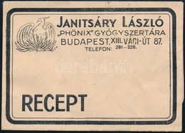 Janitsáry László 'Phönix' Gyógyszertára Budapest XIII. Receptboríték - Publicidad