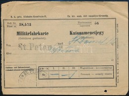 1907 Cs. Kir. Szab. Déli Vaspálya-társaság Katonamenetjegy - Sonstige & Ohne Zuordnung