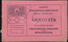 Cca 1910 Bp. V., Budapesti Pénzszekrény Gyári Raktár árjegyzéke, Borító Leszakadt, Hátlap Hiányzik, 31p - Ohne Zuordnung