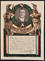 1919 Emléklap Horthy Miklós (1868-1957) Kormányzó Budapestre Való Bevonulása Alkalmából, 31,5×23,5 Cm - Sin Clasificación