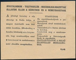 1944 Németekkel Szembeni Ellenállás Röplapja - Sin Clasificación