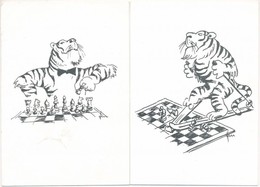 ** 9 Db MODERN Motívum Képeslap: állatok Sakkal / 9 Modern Chess Motive Postcards, Animals - Unclassified