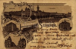 T2/T3 1897 Szeged, Városi Színház, Széchenyi Tér, Híd Utca, Kálvária, Széképület, Városháza. Art Nouveau, Floral, Litho - Sin Clasificación