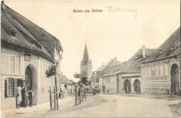 T2/T3 1914 Nagydisznód, Heltau, Cisnadie;  Evangélikus Erődtemplom, Utca, üzlet / Lutheran Fortified Church, Street View - Sin Clasificación