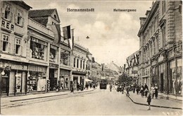 * T2 Nagyszeben, Hermannstadt, Sibiu; Disznódi Utca, Villamos, M. Breckner üzlete, Magyar Zászlók, Meltzer Parfüméria. J - Sin Clasificación