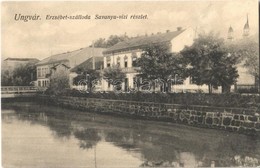 ** T3 Ungvár, Uzshorod, Uzhorod; Erzsébet Szálloda, Savanyú Vízi Részlet. Steinfeld Dezső Kiadása / Hotel, Riverside (tű - Sonstige & Ohne Zuordnung