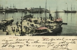 T3 1907 Fiume, Rijeka; Molo Adamich / Kikötő, Rakpart, Gőzhajók, Hajógyár, 'Velebit' Egycsavaros Tengeri Személyszállító - Sonstige & Ohne Zuordnung