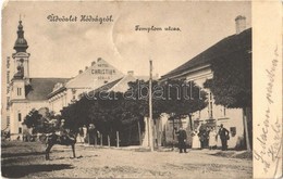 T3 1907 Hódság, Odzaci; Templom Utca, Római Katolikus Templom, Hotel Christian Szálloda. Kiadja Rausch Ede / Street View - Unclassified