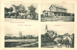 T2 Bernartice, Barzdorf; Restauration Zum Bahnhof, Bahnhof, G. Elsner's Holzstoff-Fabrik, Kirchenplatz / Restaurant, Rai - Sonstige & Ohne Zuordnung
