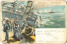 T3 1903 Gruss Vom Dampfer / Humour On Board Of A Steamship. Kunstanstalt J. Miesler Litho (tears) - Ohne Zuordnung