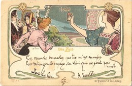 T2 1900 Die Zeit / The Time. Art Nouveau Postcard. Dr. Trenkler & Co. Leipzig T. A.1. Litho S: A. Wimmer - Sin Clasificación