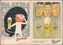 ** 2 Db Pilsner Urquell Humoros Sör Reklámlap / 2 Czech Plzen Beer Advertisement Postcards - Ohne Zuordnung