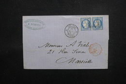 RÉUNION - Lettre De St Denis Pour Marseille En 1876, Affranchissement Paire De Cérès 25ct - L 51653 - Brieven En Documenten