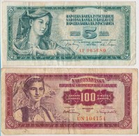 Jugoszlávia 1955. 100D + 1968. 5D T:III
Yugoslavia 1955. 100 Dinara + 1968. 5 Dinara C:F - Unclassified
