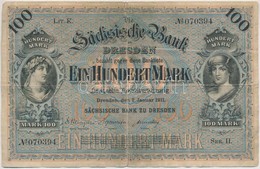 Német Birodalom / Szászország 1911. 100M Vízjeles Papíron T:III 
German Empire / Saxony 1911. 100 Mark On Watermarked Pa - Unclassified